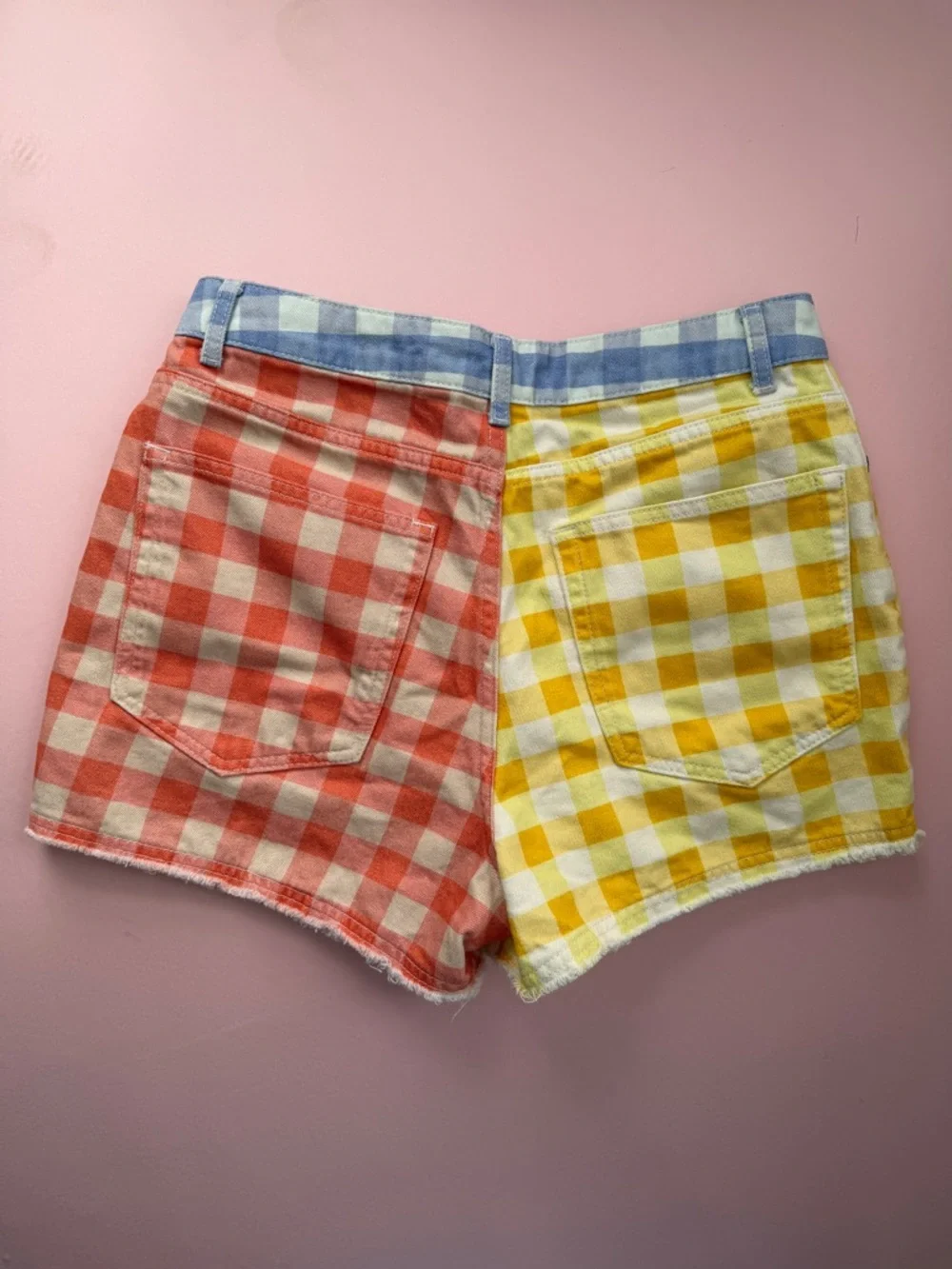 Farm rio for Anthropologie Two-Tone Gingham High-Rise Shorts - Yellow & Coral - Picture 4 of 6
